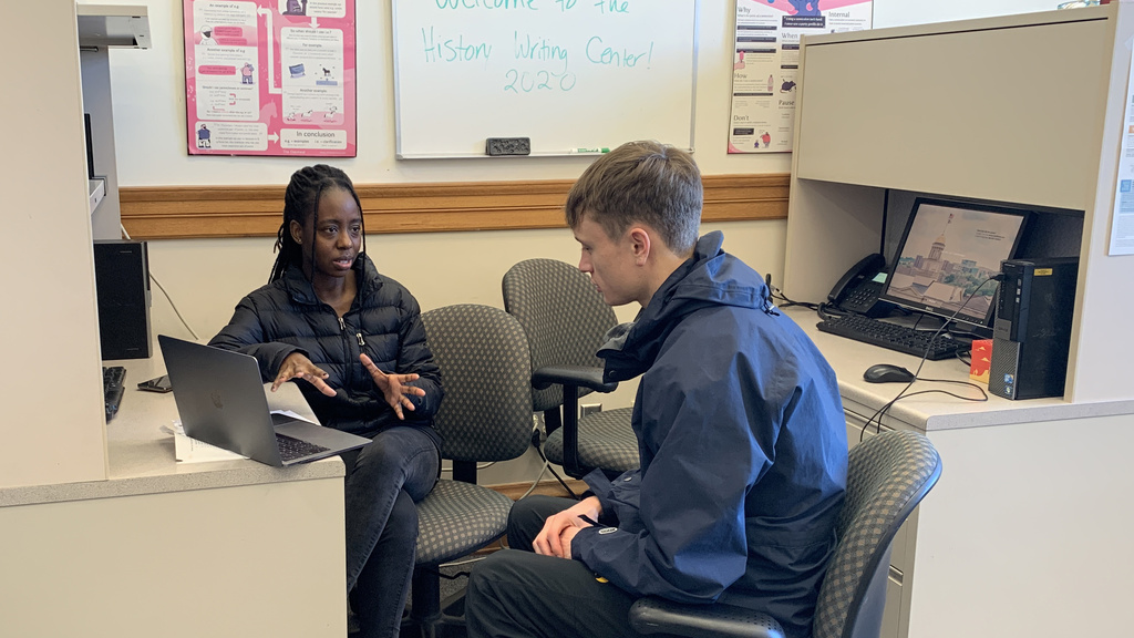 Writing Center staff member and student